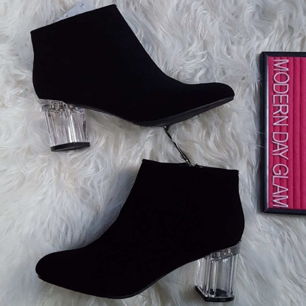 Black ankle bootie clear heel thick NEW - Picture 4 of 5